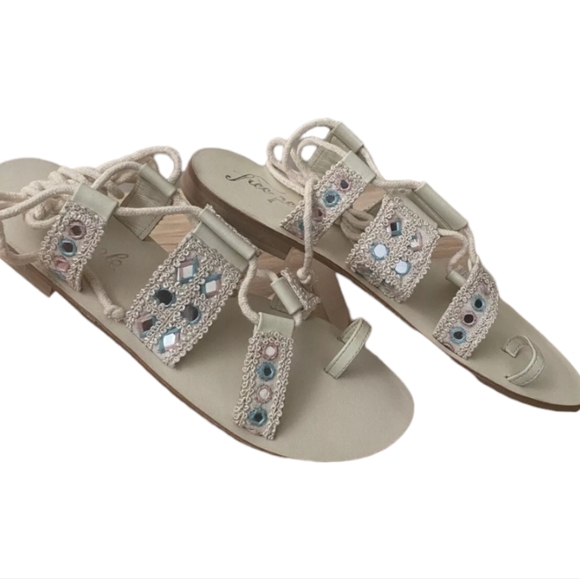 Free‎ People Mantra Mirror Sandal 39 US 8 In Natural Scrappy Lace Up - Picture 13 of 16